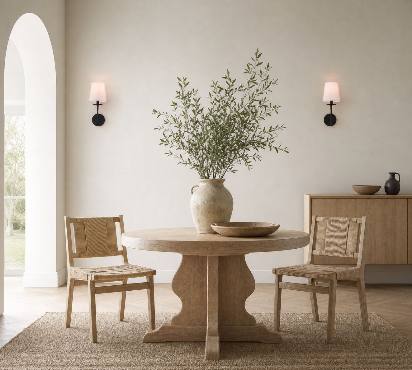 Rowan Bronze or Brass Wall Sconce - Iron Light with White Linen Shade for Home