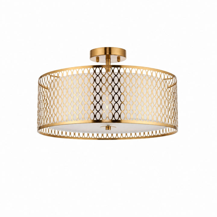 Liorin Geometric Mesh 3‑Light Flush Ceiling Light - Mesh Metal Frosted Lamp for Living Room or Hallway