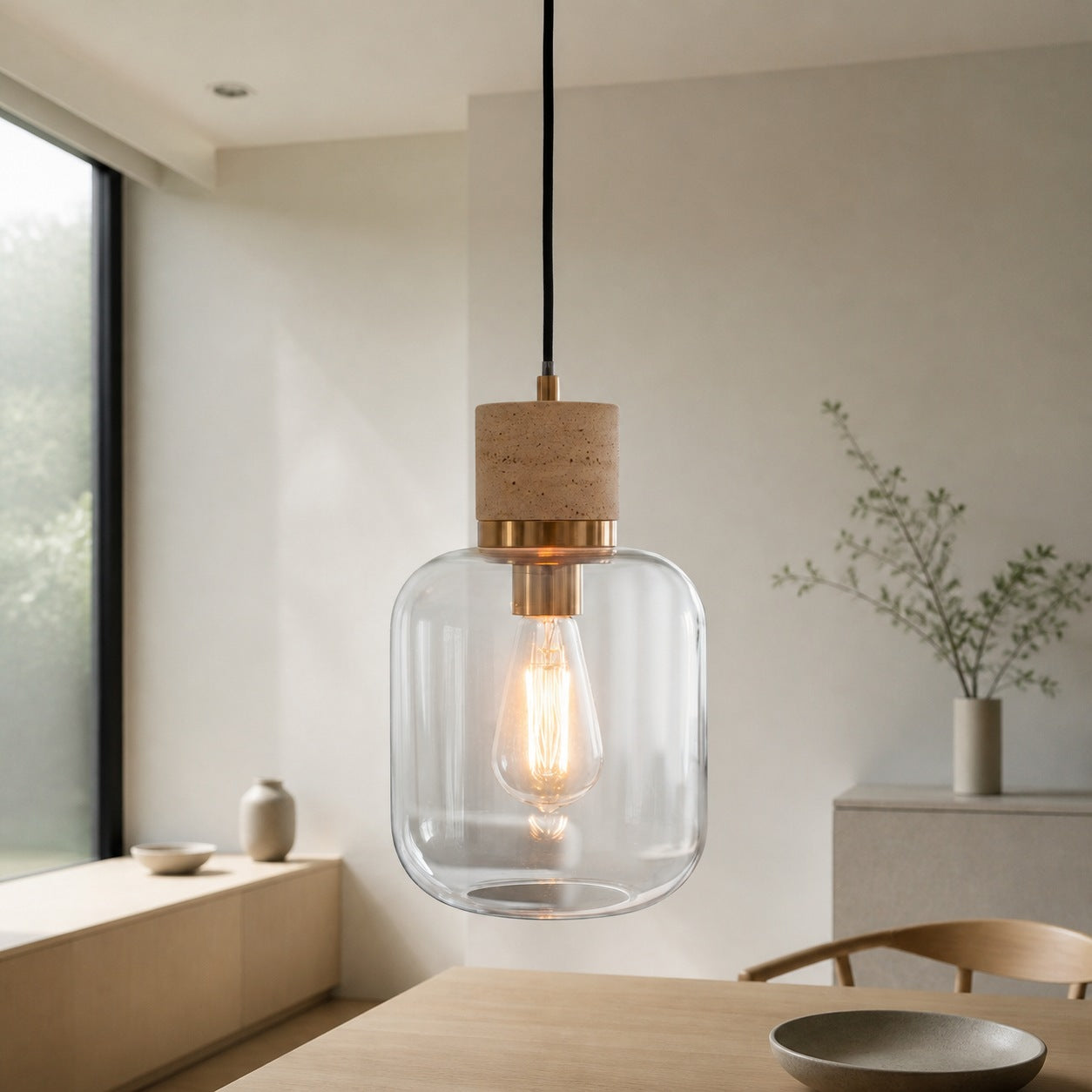 Korlisse Natural Stone and Glass Pendant Light – Stylish Lamp for Lounge or Living Room