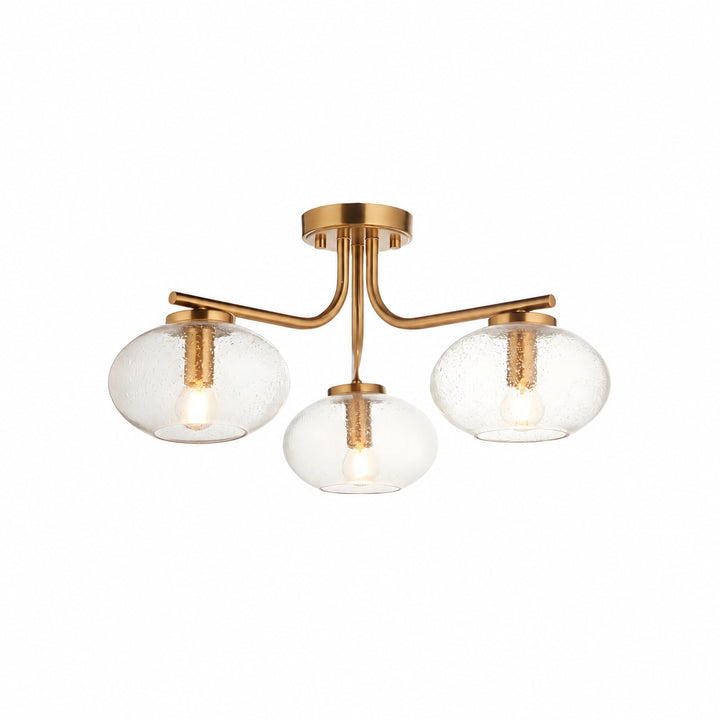Bublaris Bubble-Glass Semi-Flush Ceiling Light - Curved Brass Arms for Living Room or Hallway