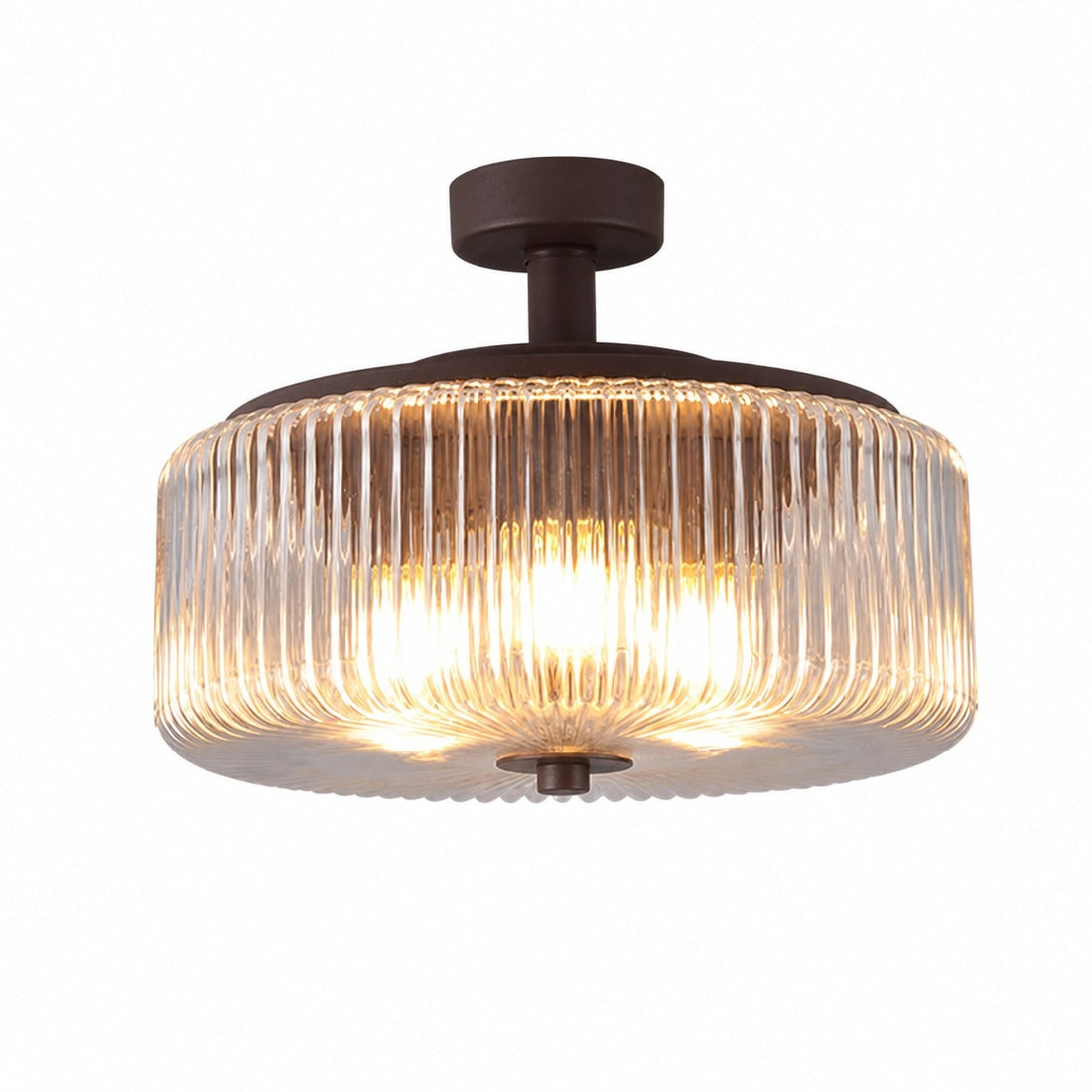 Coffee flush mount ribbed glass ceiling lamp
