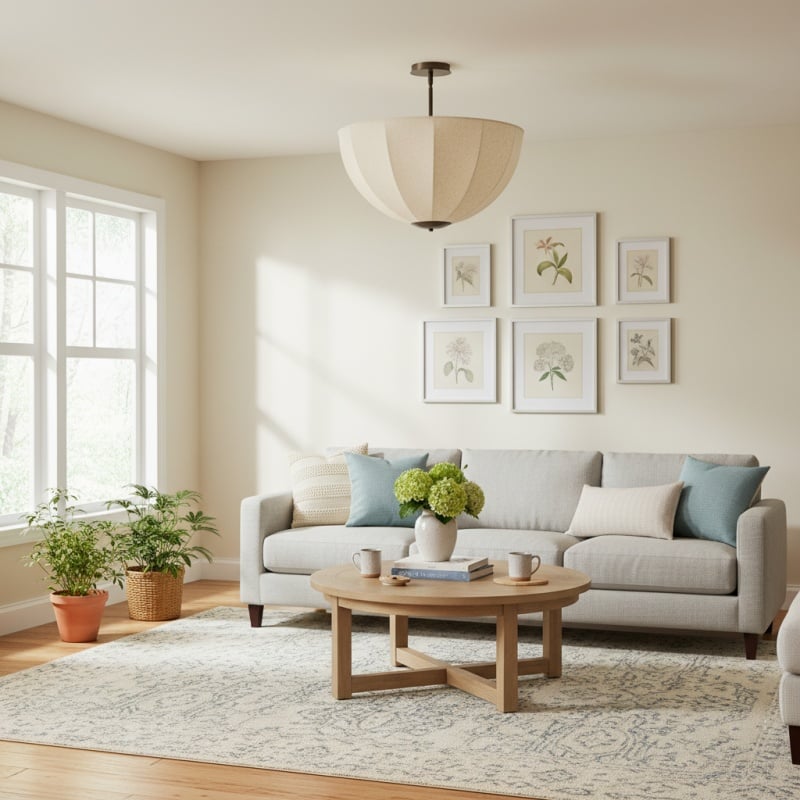 Lumarys Pendant / Flush Mount Lamp – Botanical-Inspired Linen Shade for Dining Area or Living Room