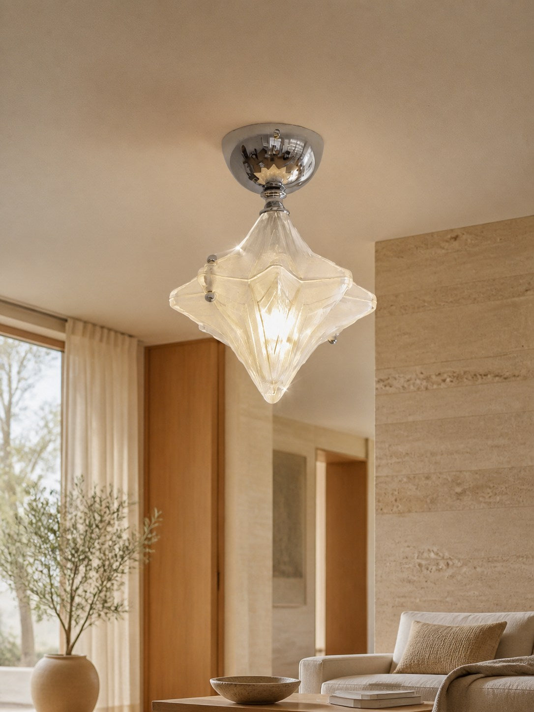 Art Deco Star Ceiling Lamp – Frosted Glass Fixture for Hallway & Entryway – Astris Ceres