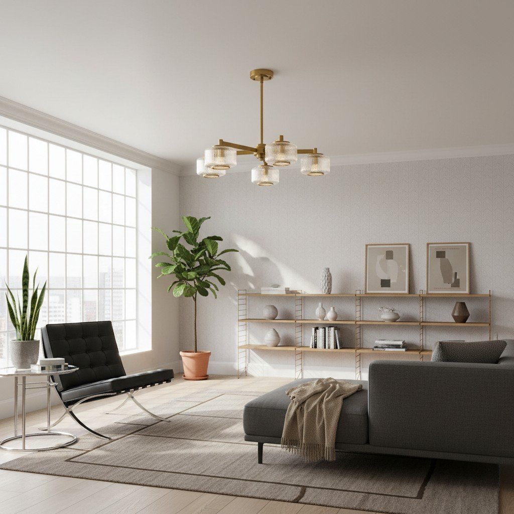 Canovus Ceiling Fixture with Ribbed Glass - Industrial Metal Living Room Light