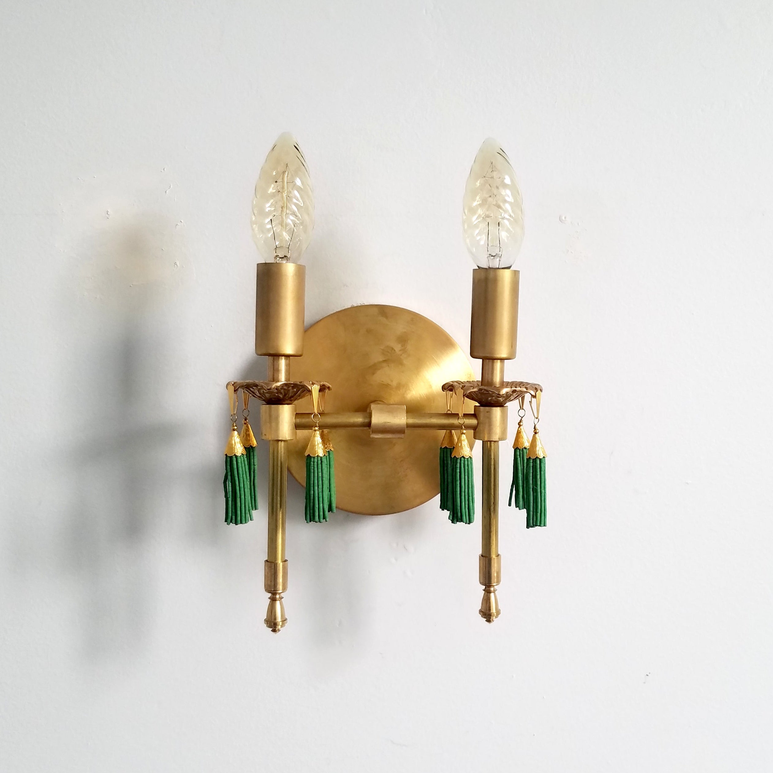 Antique Style Victorian Double Brass Wall Lamp - Sconce With Tassels