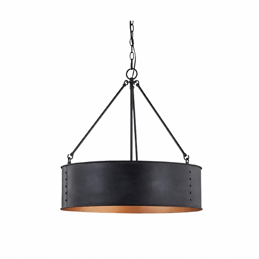 Dravik Contemporary Industrial Drum Pendant — Black Metal Pendant for Living or Dining Room U06