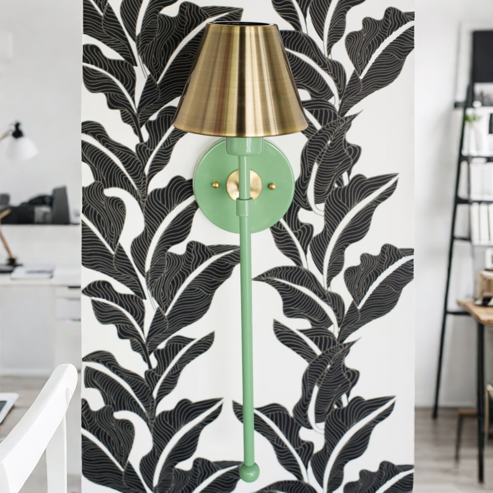 Colorful Single Light Wall Sconce - Brass Accent for Bathroom & Hallway