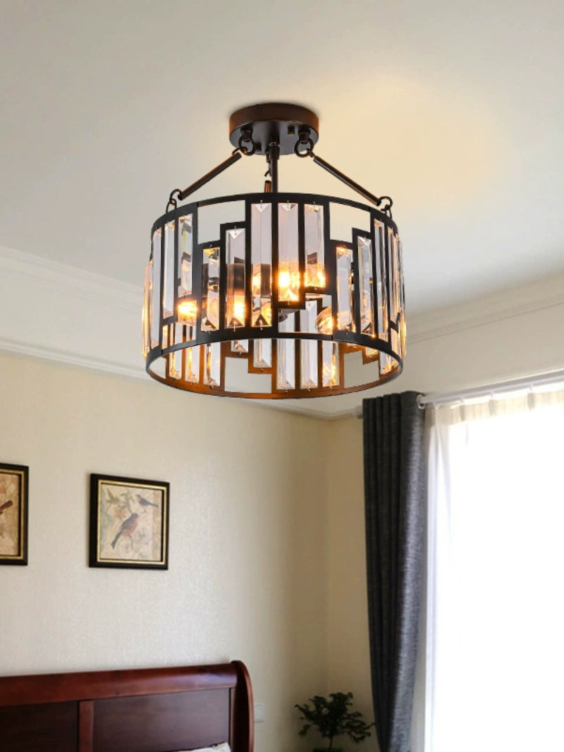 Retro Industrial Style 3-Light Pendant Lamp - Iron Birdcage Drum Light