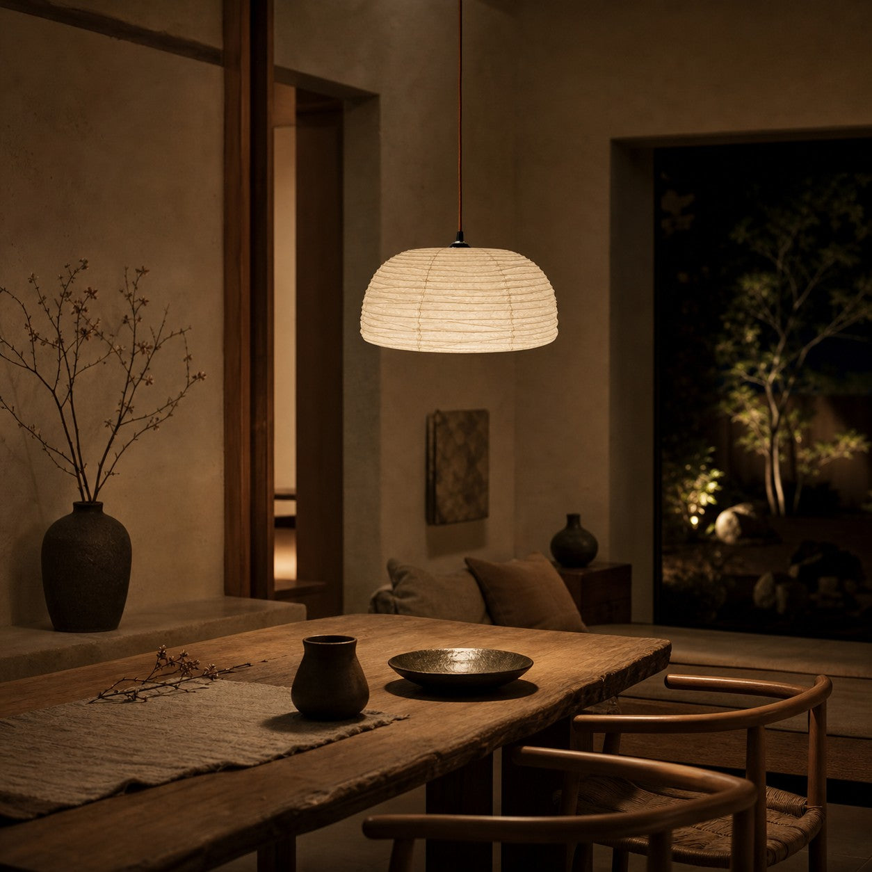 Gathered Fabric Pendant Lamp with Botanical Pattern Option