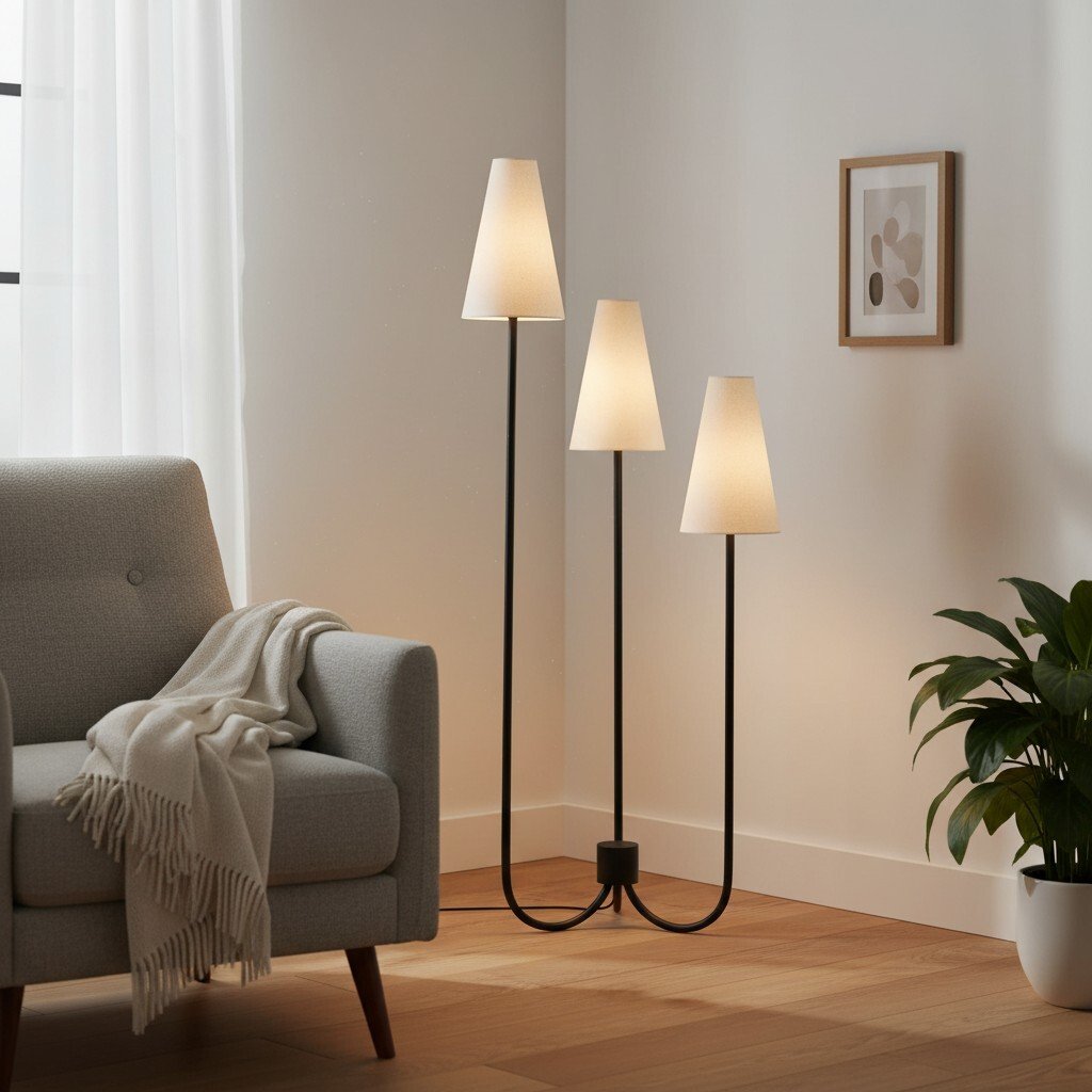 Cordove Three-Tapered Shade Floor Lamp – Modern minimalist Metal Fabric Light for Living Room