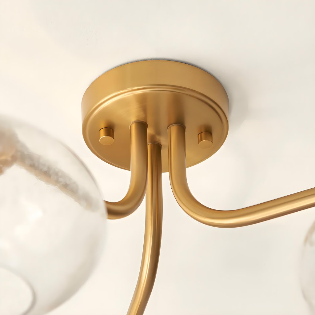 Bublaris Bubble-Glass Semi-Flush Ceiling Light - Curved Brass Arms for Living Room or Hallway