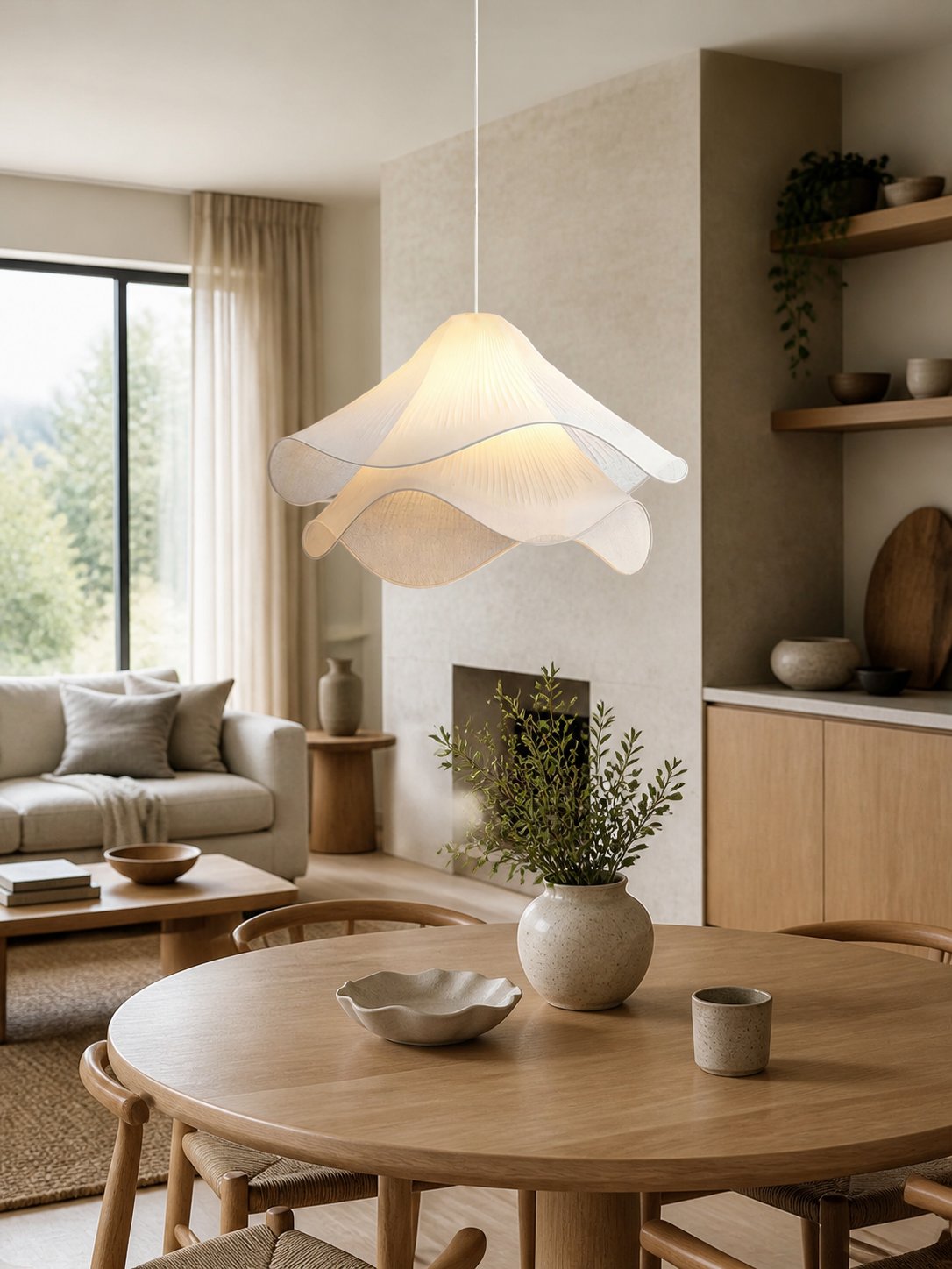 Ethereal Bloom French Floral Pleated Fabric Pendant Light