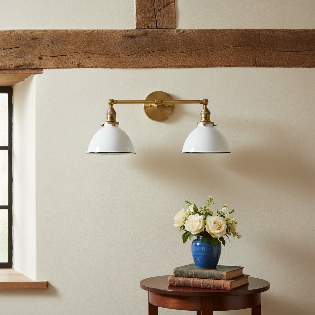 Conique Metal Dual Head Wall Fixture with Classic Shades – Industrial Vanity Lamp