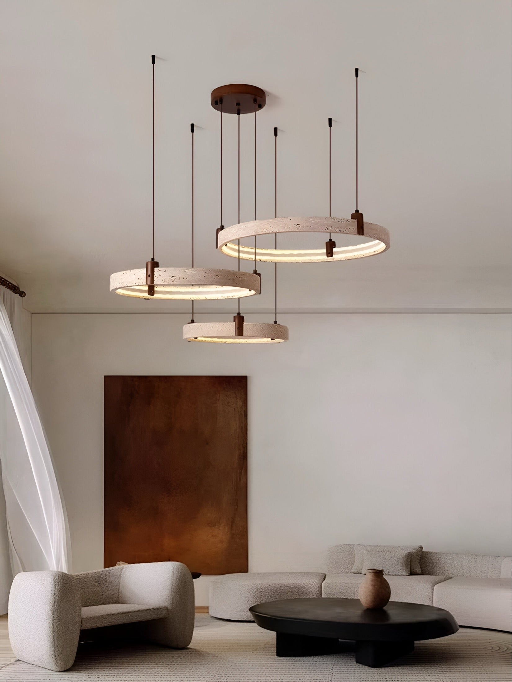 Simple Circular Travertine Pendant Lamp