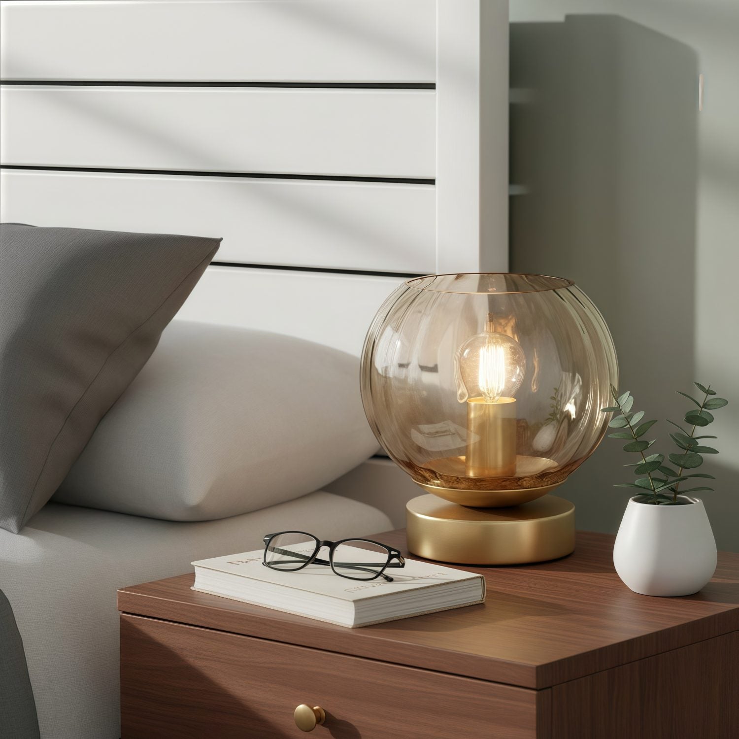 Tracian Modern Dimple Globe Table Lamp – Brass Ambient Decorative Lamp for Bedroom or Lounge