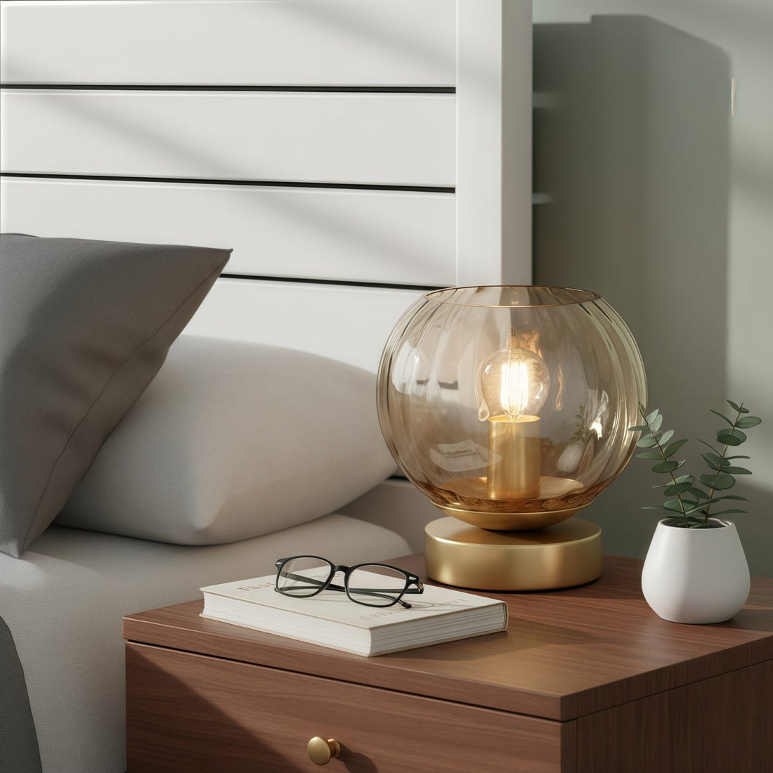 Tracian Modern Dimple Globe Table Lamp – Brass Ambient Decorative Lamp for Bedroom or Lounge