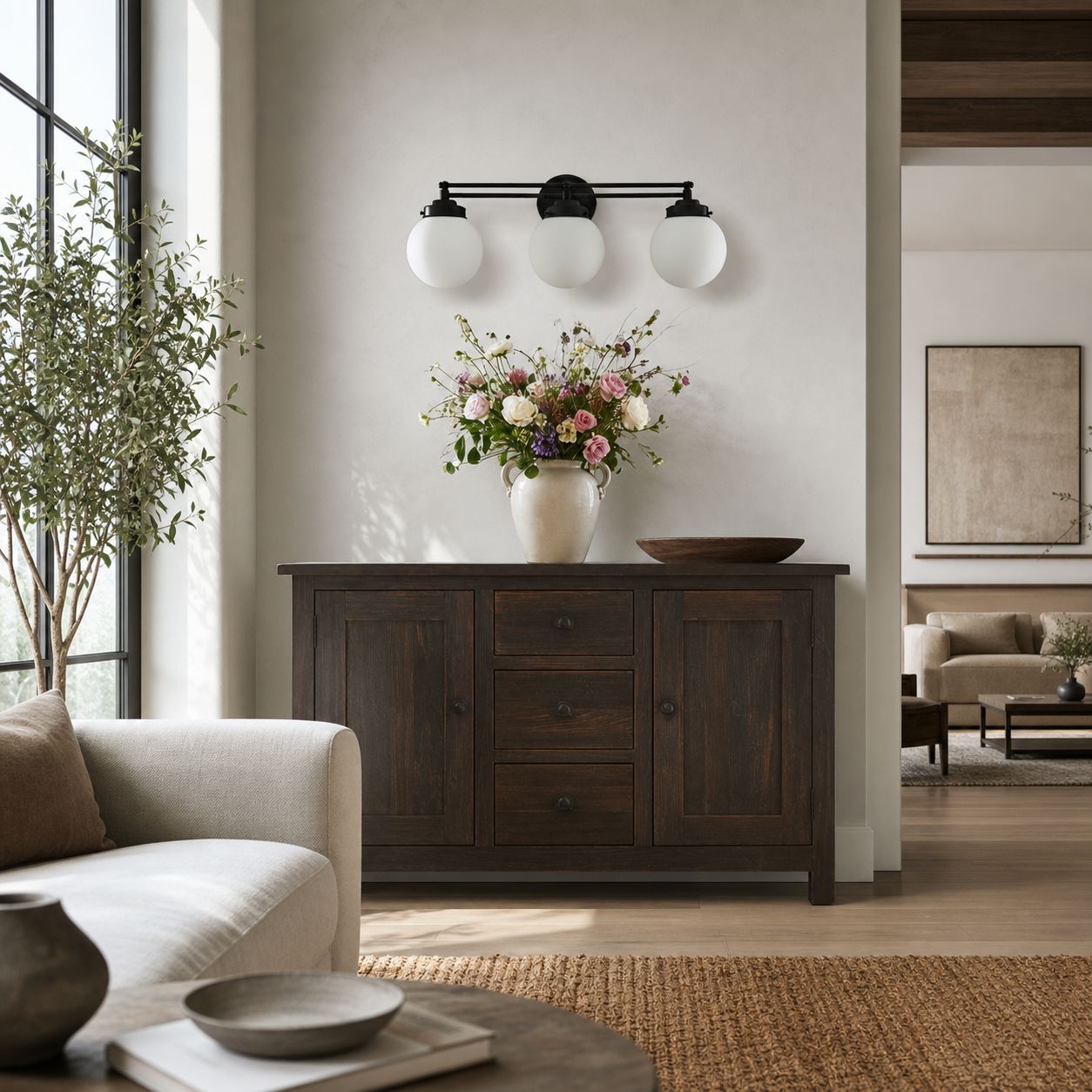 Glorica Glass Contemporary Vanity Light - 3 Light Globe Bathroom Fixture Opal Glass