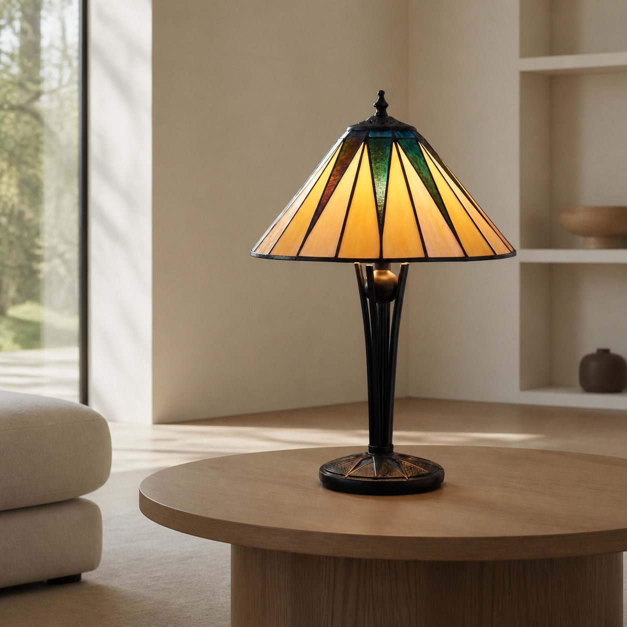 TF Dark Star Tiffany Style Geometric Shade Table Lamp for Bedroom and Accent Lighting