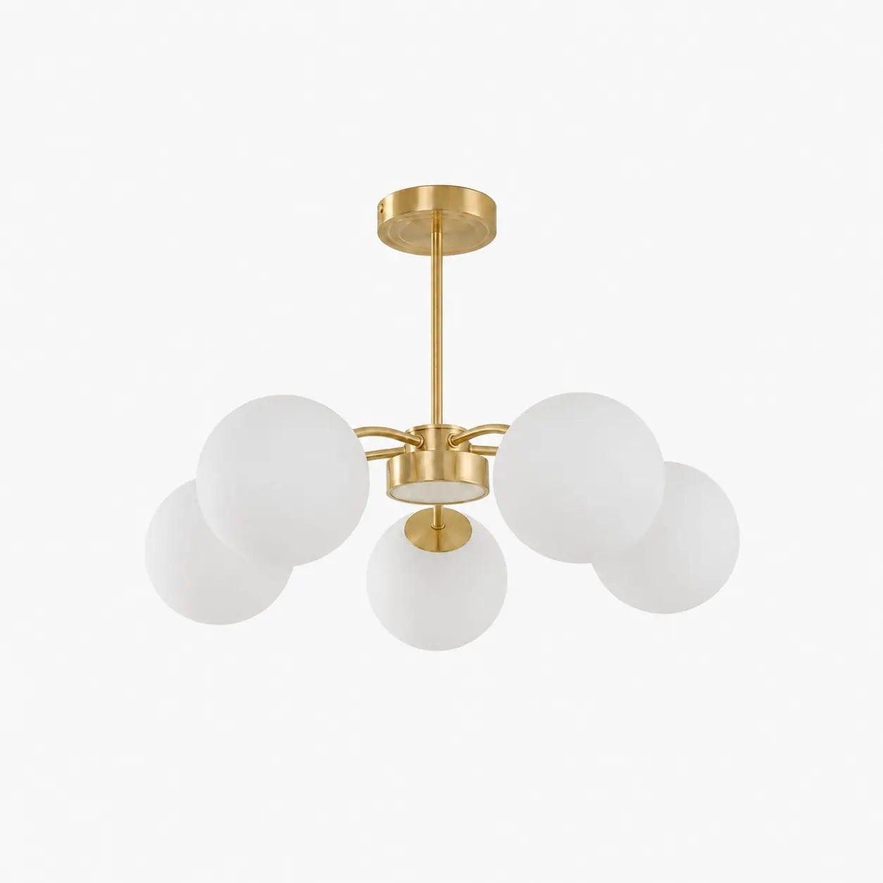 Modern milk glass chandelier with 5 lights in Copper