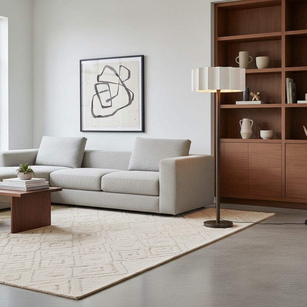 Cavilon Modern Floor Lamp - Slim Profile and Soft Fabric Shade Contemporary Floor Light
