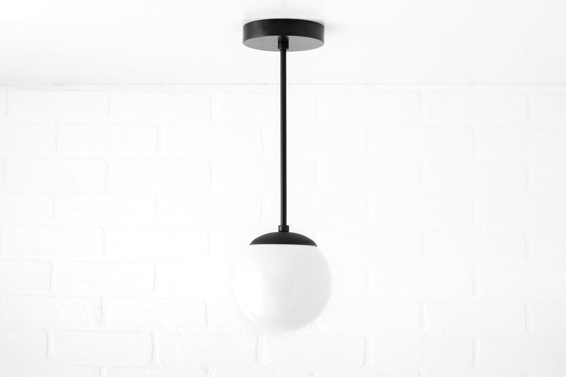 Glorica Glass White Globe Pendant Light - Mid Century Modern Glass Hanging Fixture