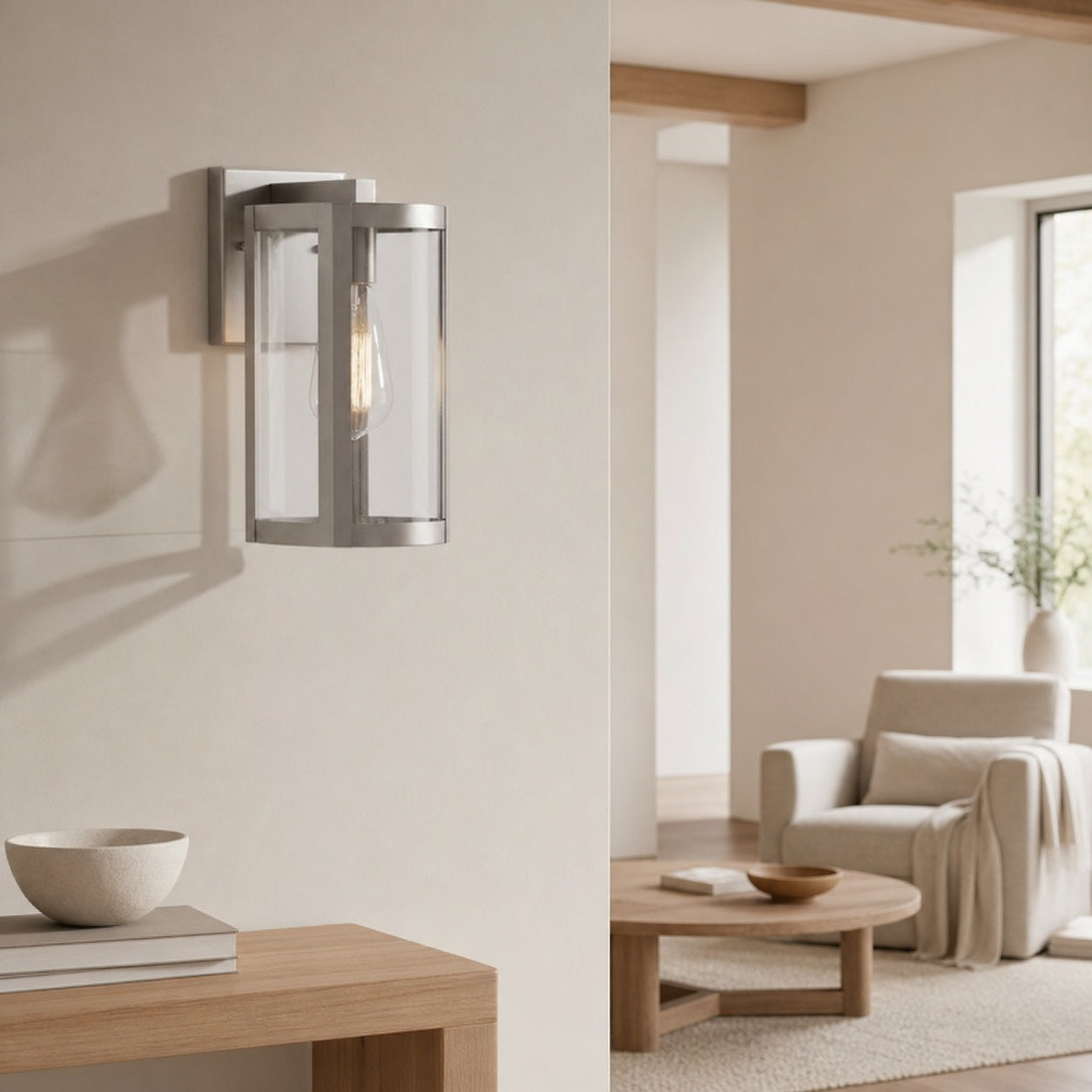 Shieldra Stainless Steel Outdoor Wall Lamp - Clear Glass Cage Waterproof Modern Sconce for Patio