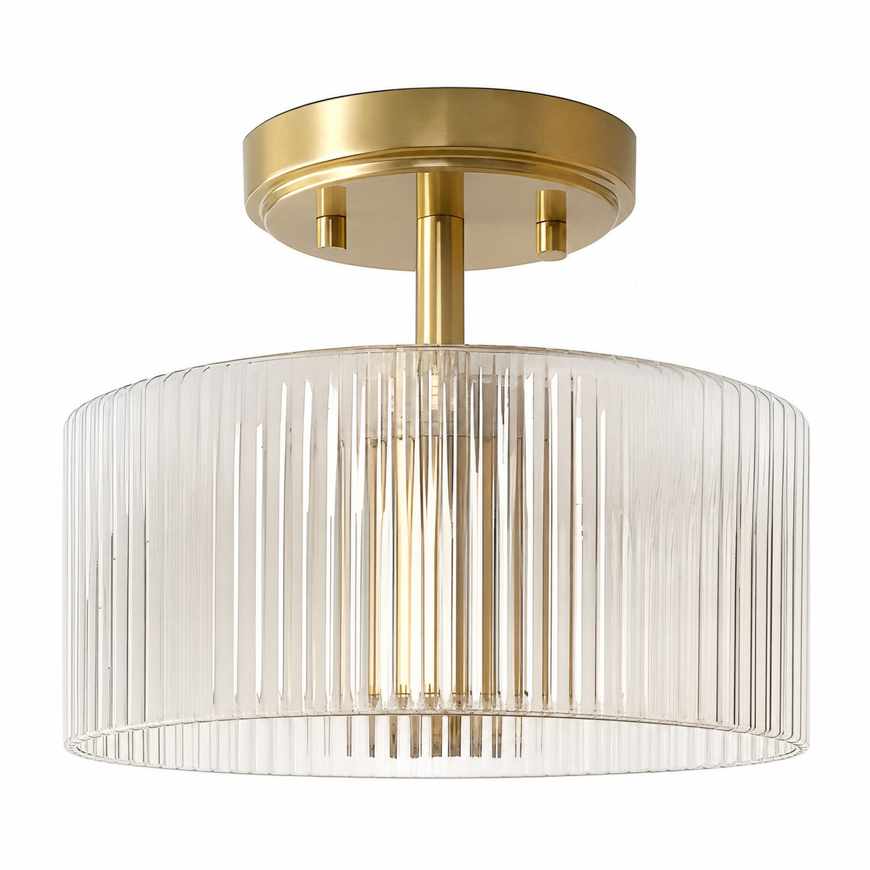Rivora Ribbed Glass Semi Flush Ceiling - Modern Farmhouse Ceiling Light for Bedroom and Hallway U09