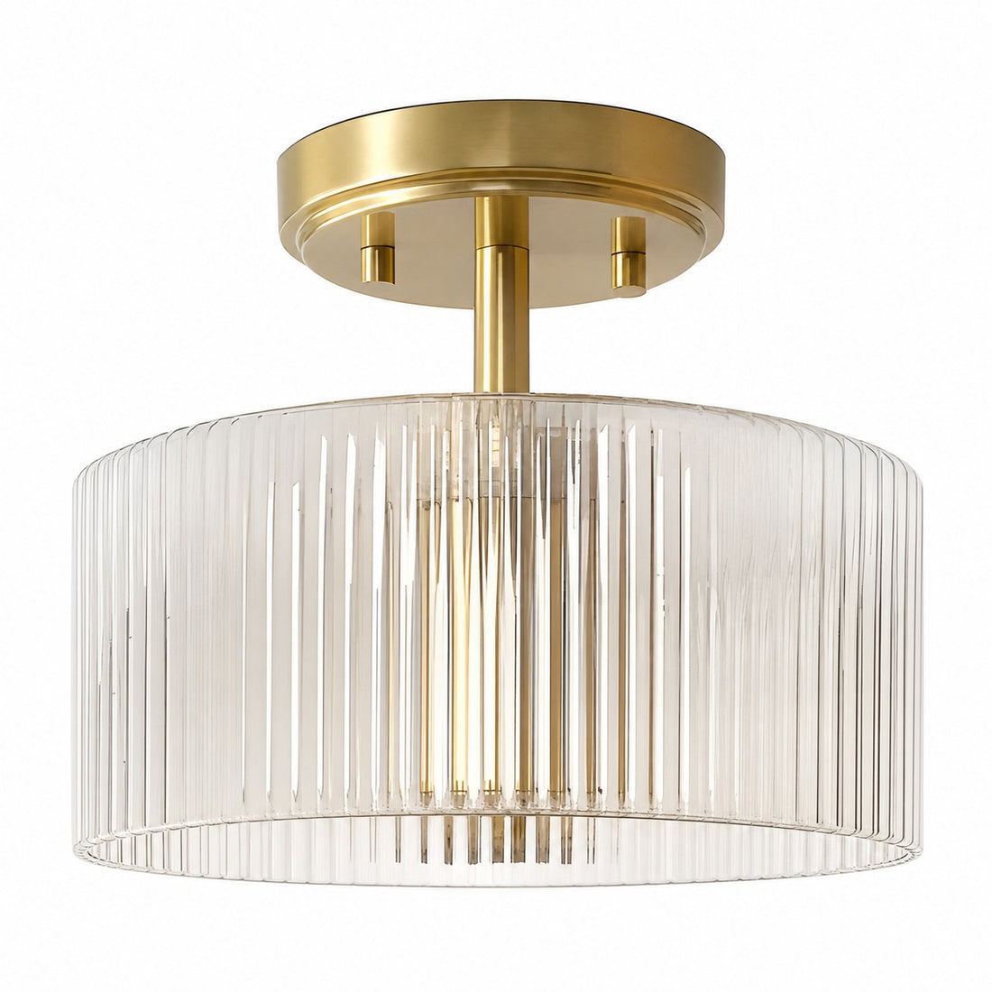 Rivora Ribbed Glass Semi Flush Ceiling - Modern Farmhouse Ceiling Light for Bedroom and Hallway U09