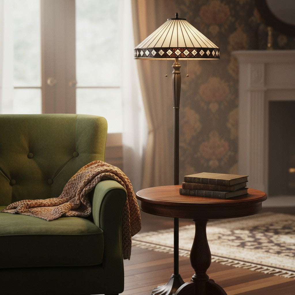 TF Fargo Geometric Art Deco Tiffany Floor Lamp for Living Room Corner Lighting