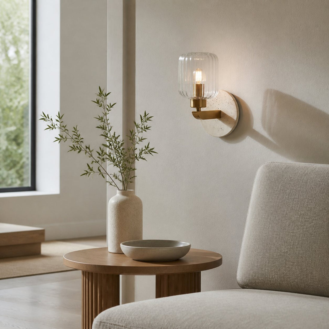 Korlisse Modern Marble Wall Light - Vintage Brass & Clear Glass Accent for Living Room and Hallway