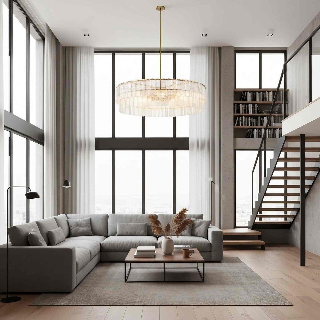 Lumvey Textured Glass Chandelier - Luxury Handcrafted Two-Tier Round Chandelier for Living Room