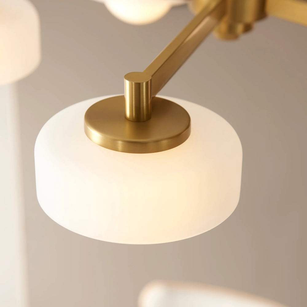 Zirvos Pendant with Frosted Opal Globes and Brushed Brass Frame for Living and Dining