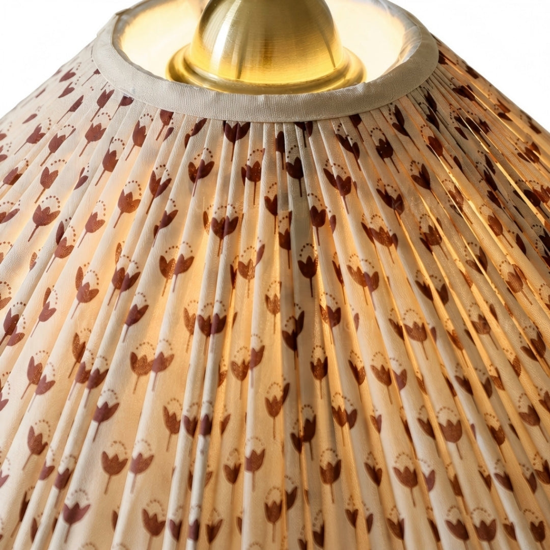 Solmire Veslin Arc Floor Lamp - Pleated Floral Fabric Shade French Style Floor Light for Bedroom and Living Room