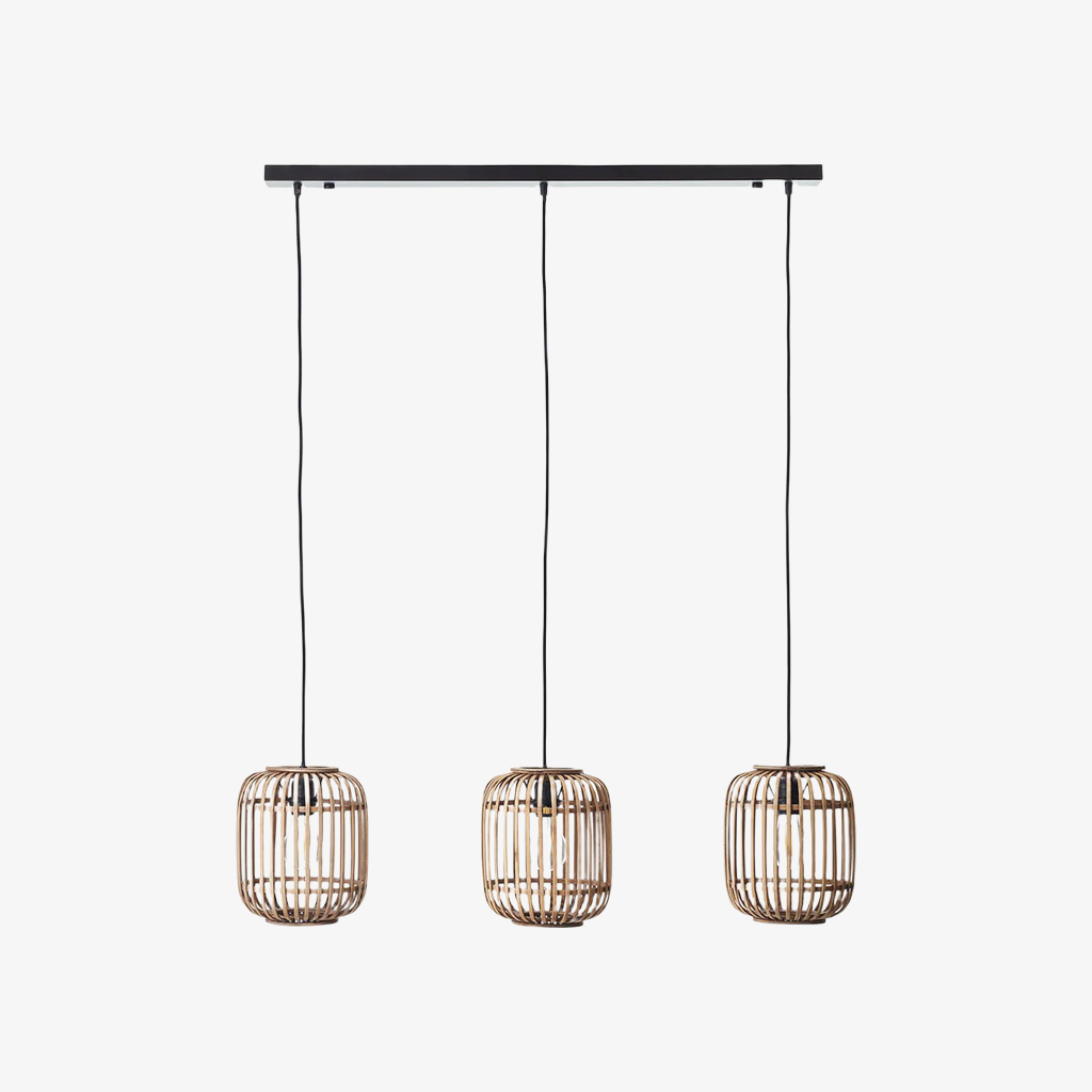 Yumeko Adjustable Bamboo Pendant Lamp - Natural Cage Ceiling Light Perfect for Living & Dining Rooms