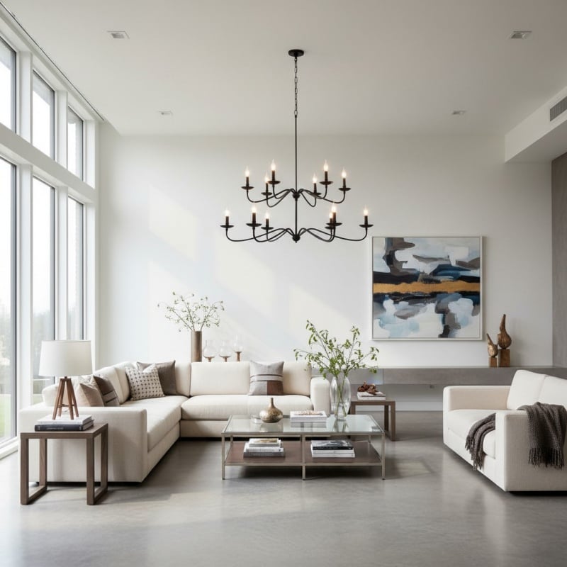 Reticula Modern Round Chandelier – Iron Frame with Open Circular Design for Dining or Entry