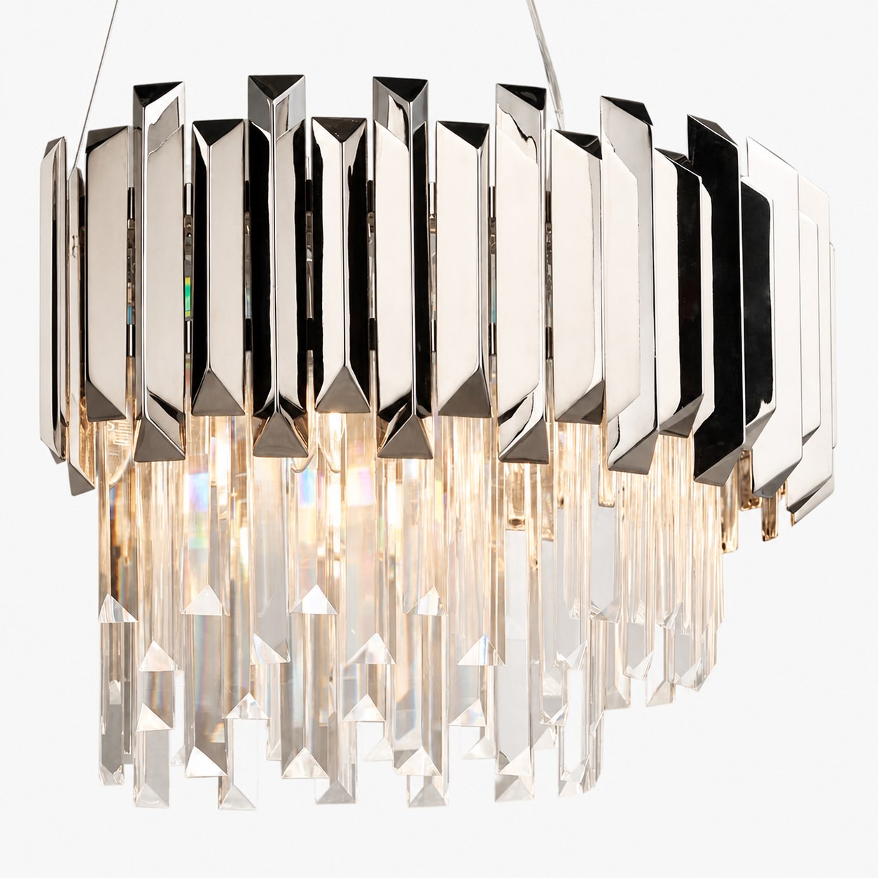 Virelia Contemporary Crystal Pendant Light – Layered Crystal Shade Ceiling Fixture for Dining or Living Room