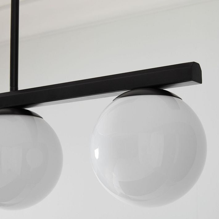 Brelia Elegant Modern Chandelier – Milk-Glass Globes with Metal Beam for Living Spaces