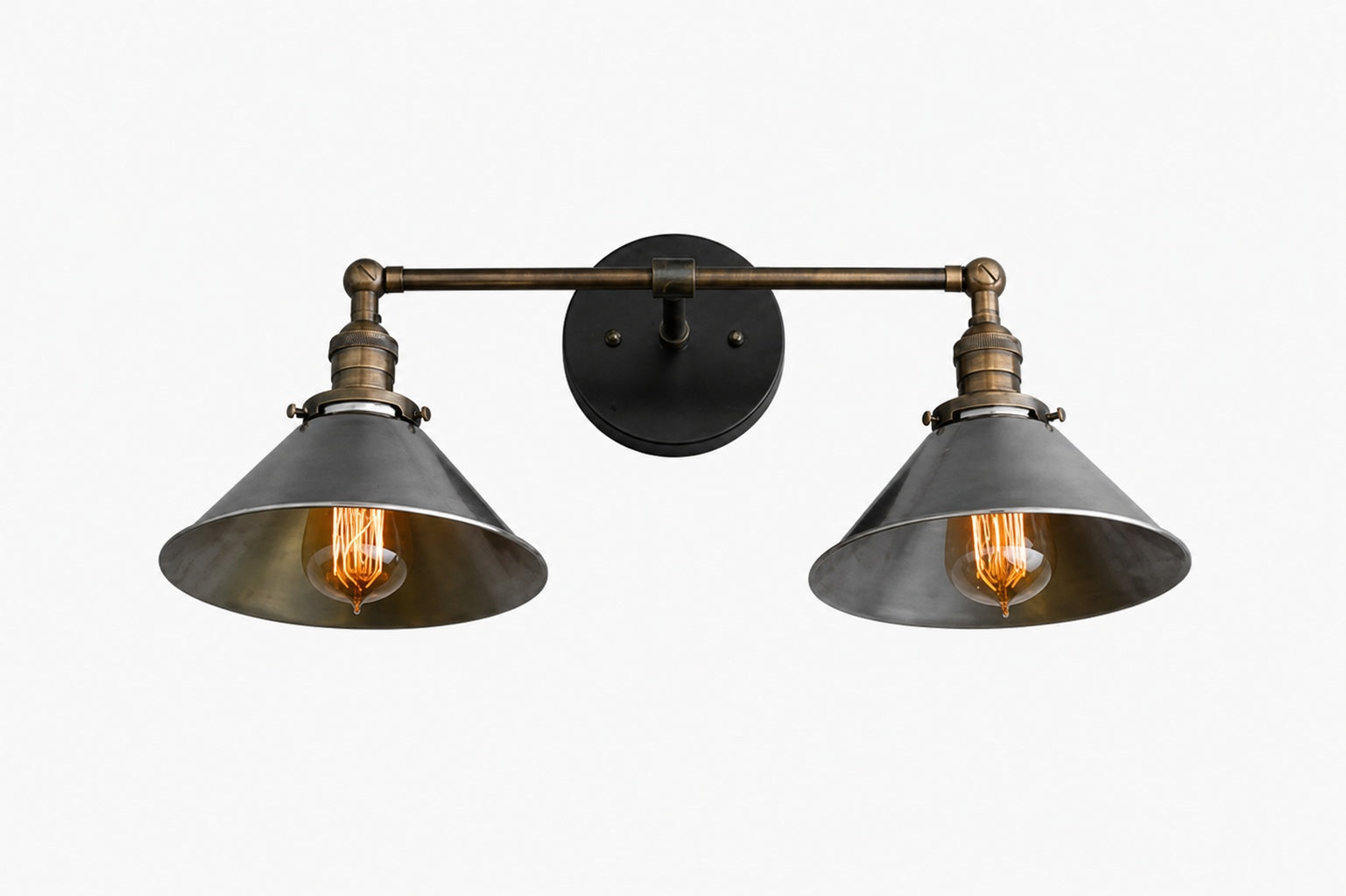 Conique Metal Industrial Wall Sconce with Dual Cone Shades - Vintage Metal Finish