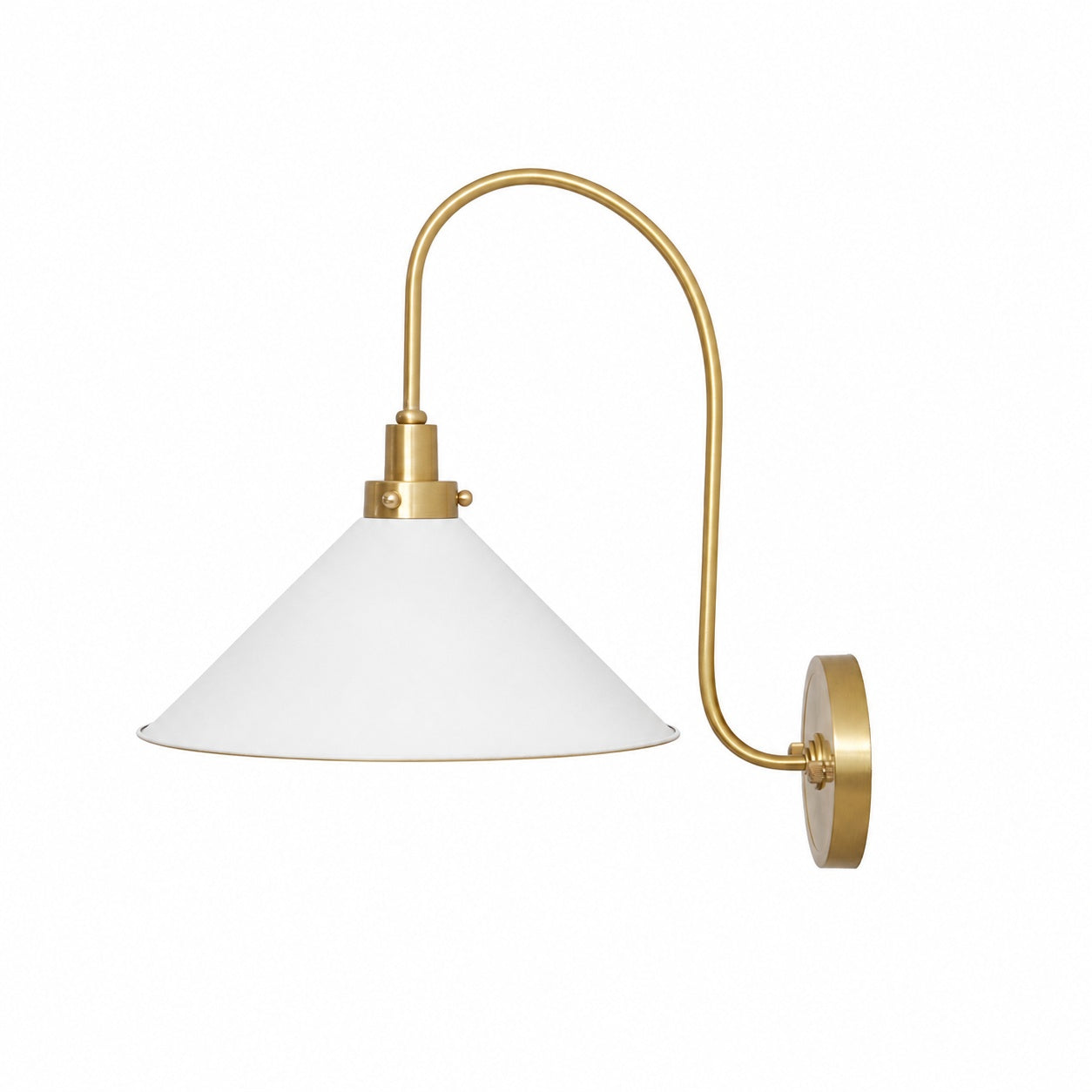 Ivoran Brass Gooseneck Wall Sconce - Curved Arm Dome Shade Light for Bedroom and Hallway