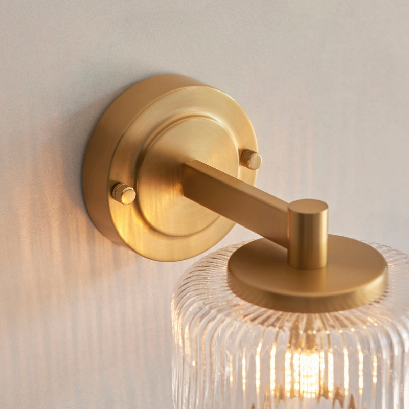 Canovus Ribbed Glass Shade Wall Lamp - Elegant Brass Sconce for Living Room Lighting