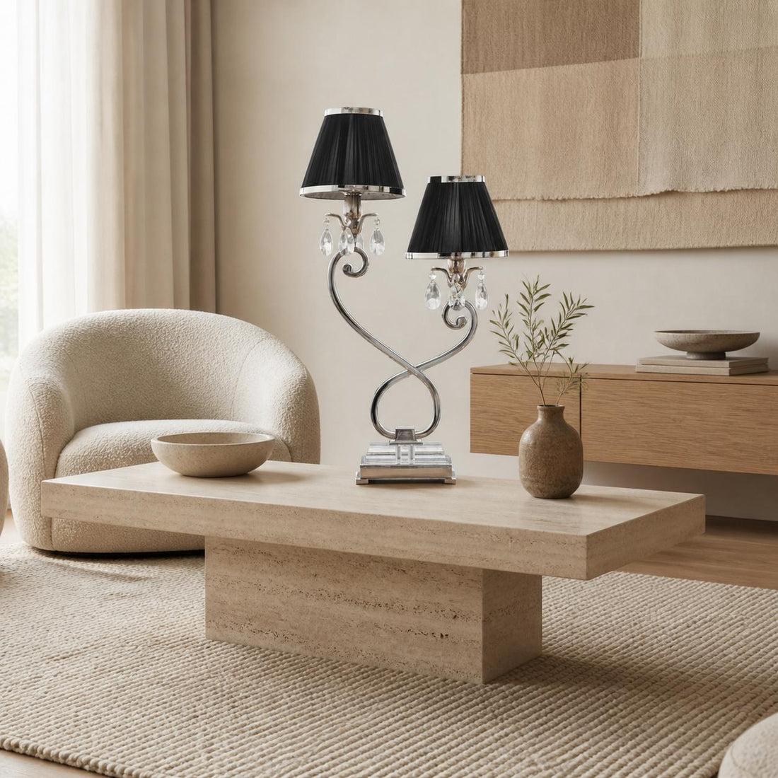 Talonis Double Table Lamp – Dual Shades and Metal Base for Bedroom and Living Room