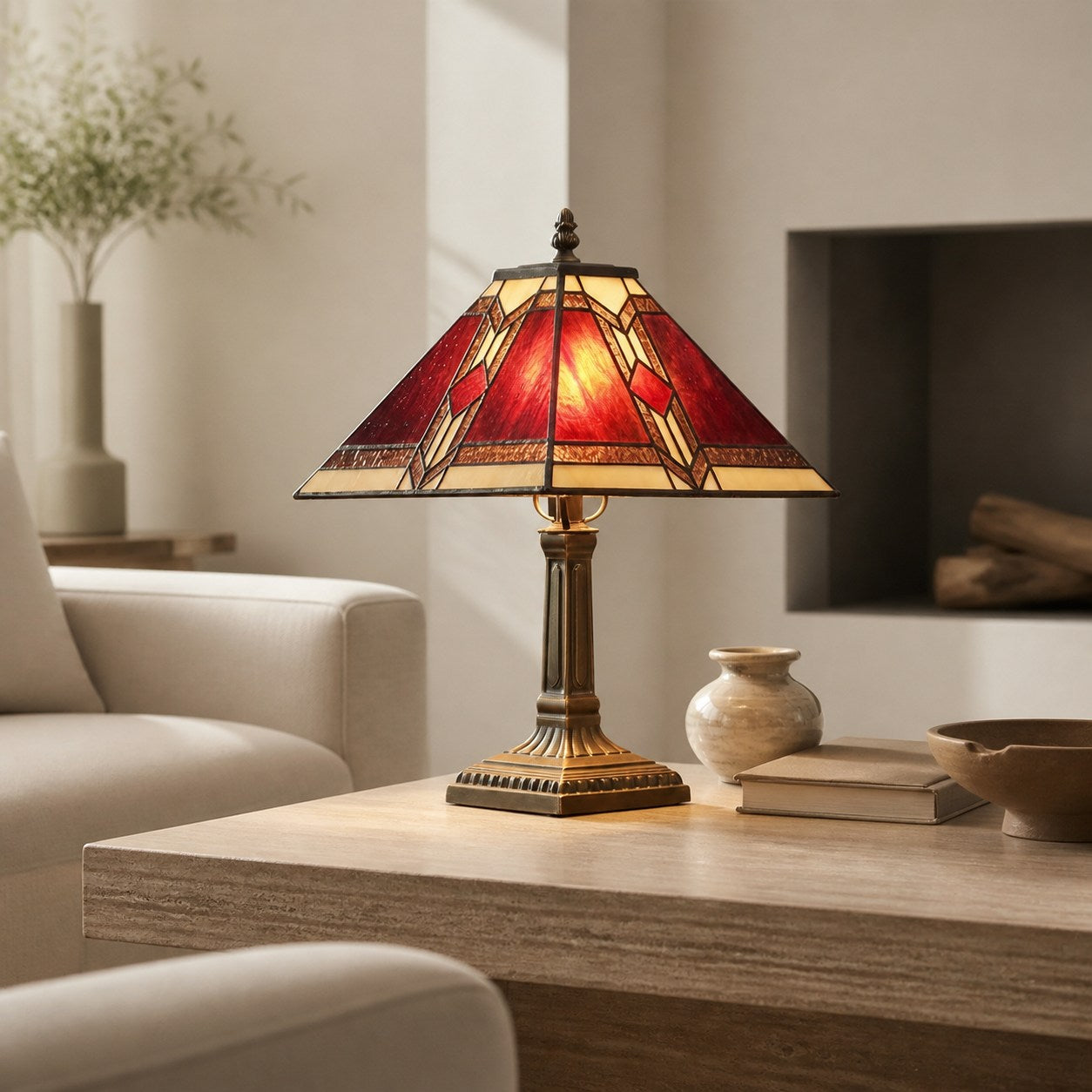 TiffStar Stained Glass Table Lamp – Vintage Style Stained Glass Suitable for Bedrooms and Living Rooms