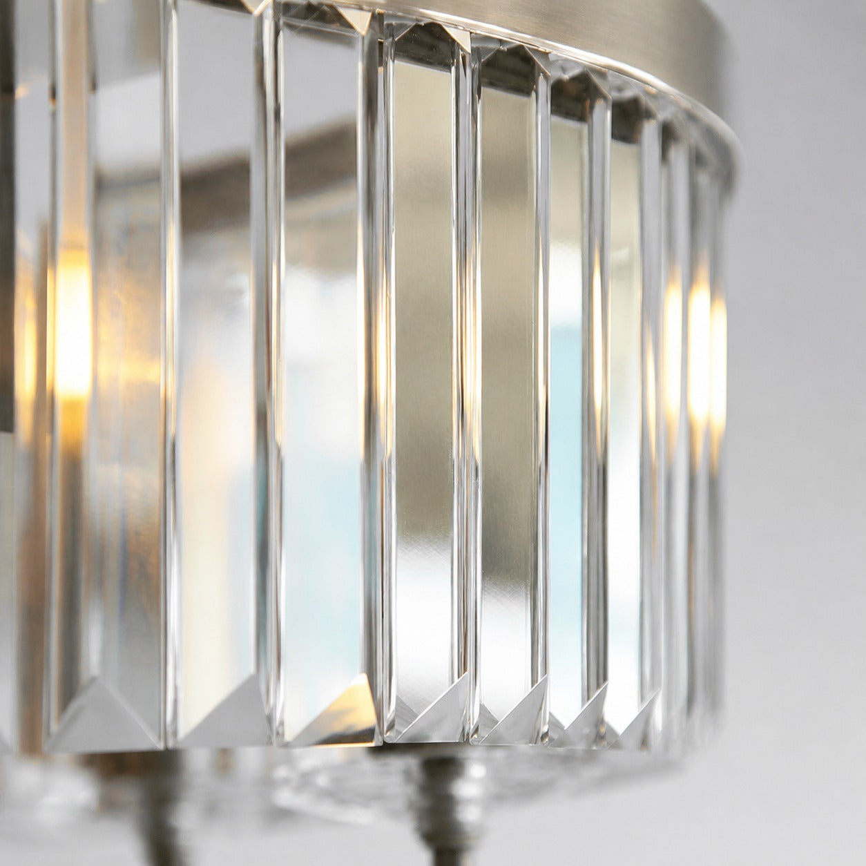 Beveline 3 Light Round Semi Flush - Faceted Cut Glass Shade Metal Finish for Hallways and Bedrooms
