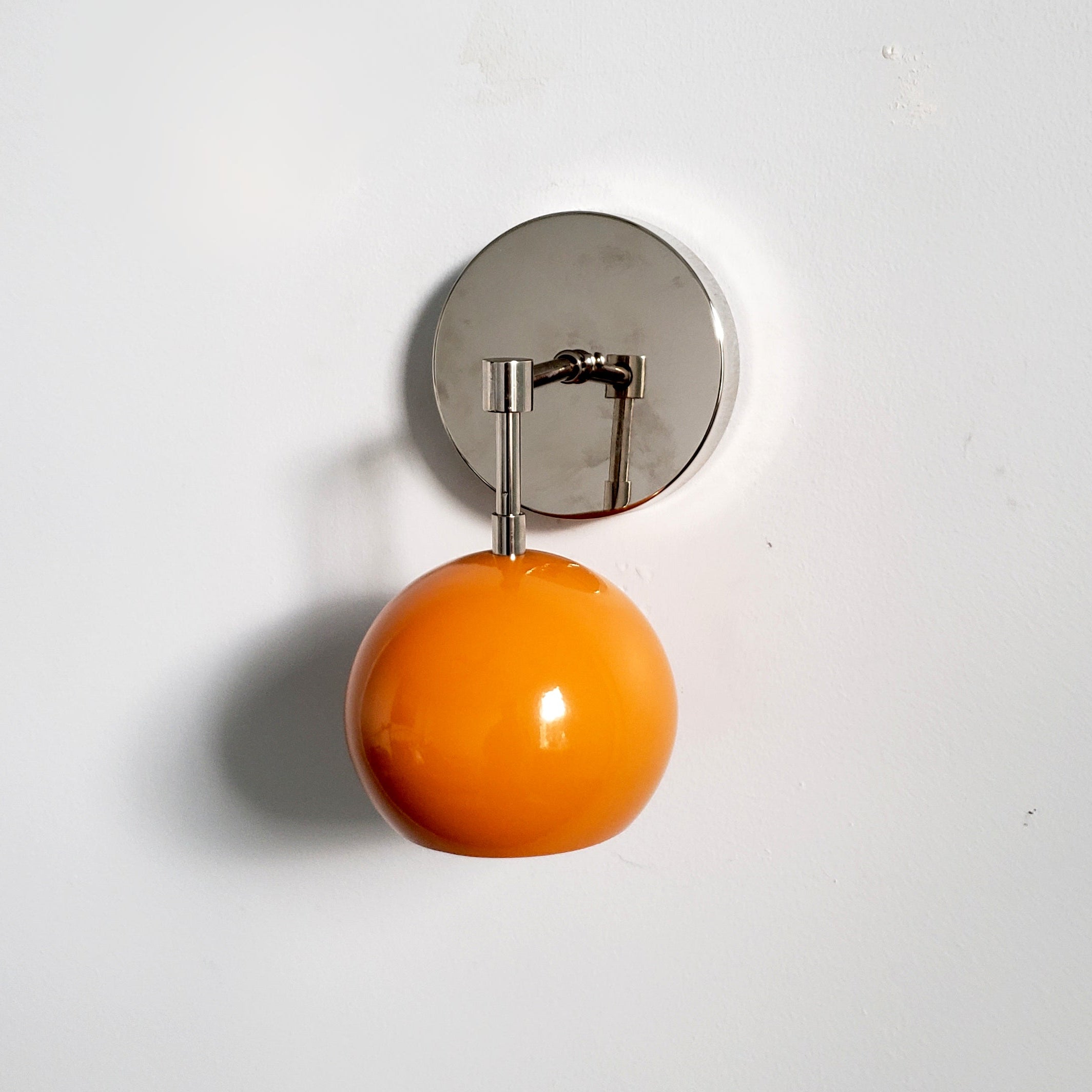 Mid Century Flame Orange Globe Wall Sconce - Modern Brass Or Chrome Light