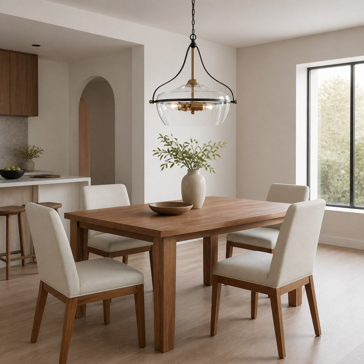Lirra Glass Pendant Light – Mid‑Century Modern Metal Frame for Kitchen and Living Room