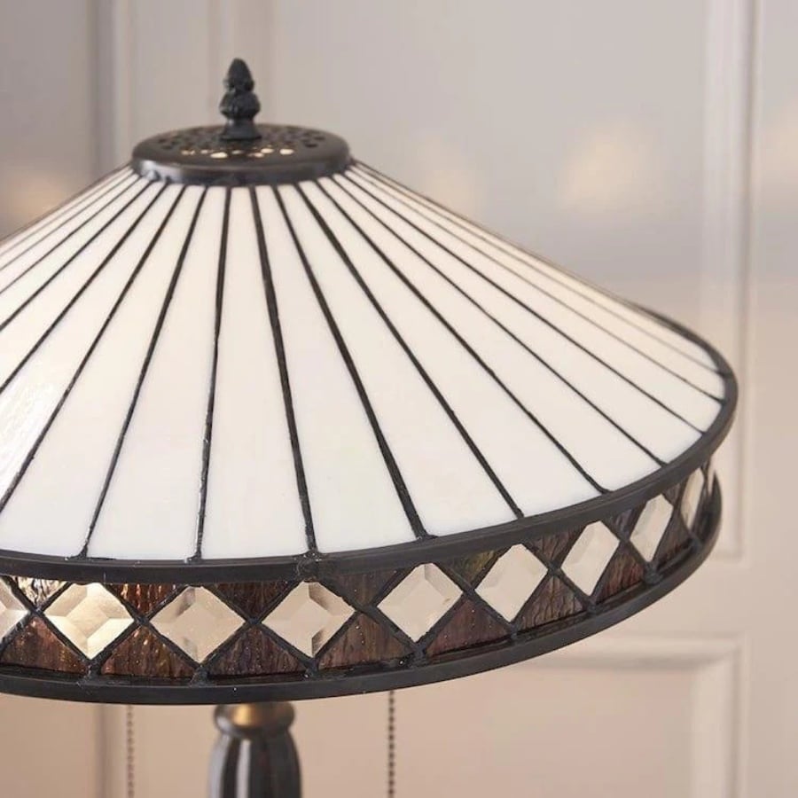 TF Fargo Geometric Tiffany Style Lamp - Amber and Cream Glass Accent Lighting for Bedroom or Study