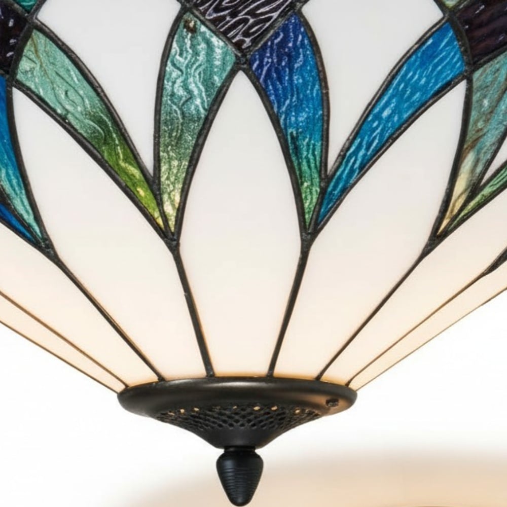 TF Allanton Tiffany Semi Flush Ceiling Light – Art Nouveau Patterned Shade for Living or Dining