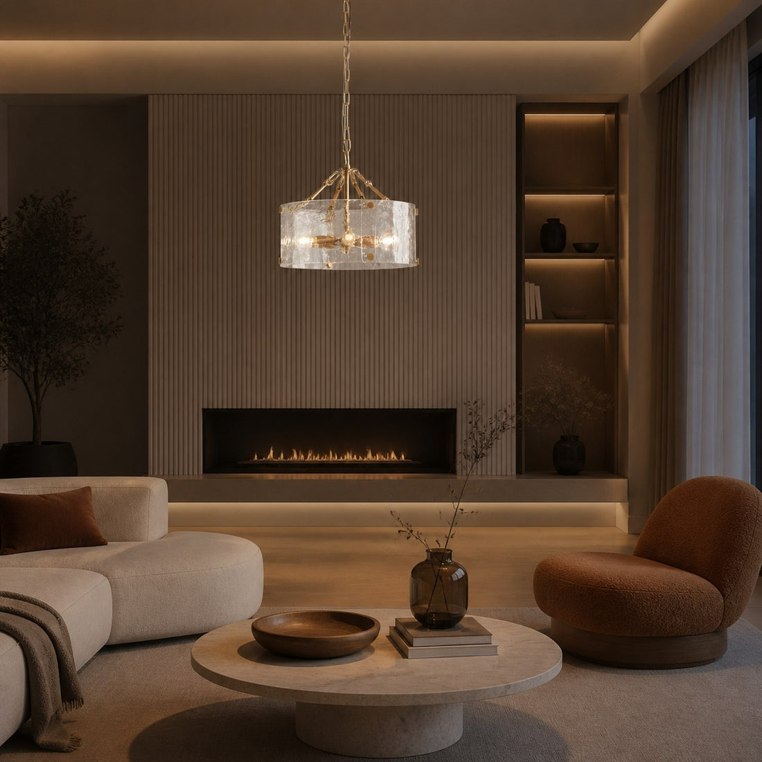 Panellux Decorative Pendant - Handcrafted Curved Glass Panels Brushed Brass Finish for Foyer