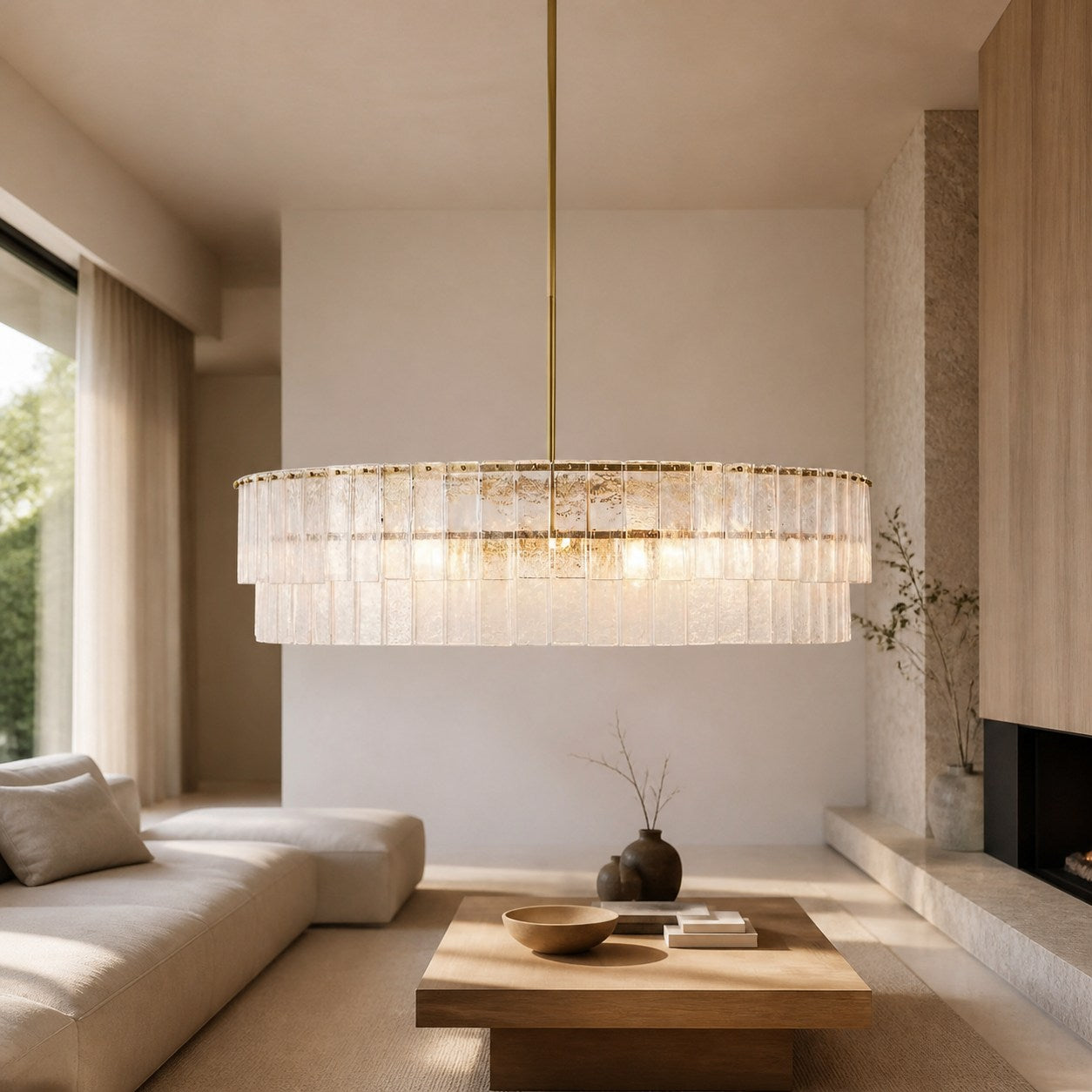 Lumvey Textured Glass Chandelier - Luxury Handcrafted Two-Tier Round Chandelier for Living Room