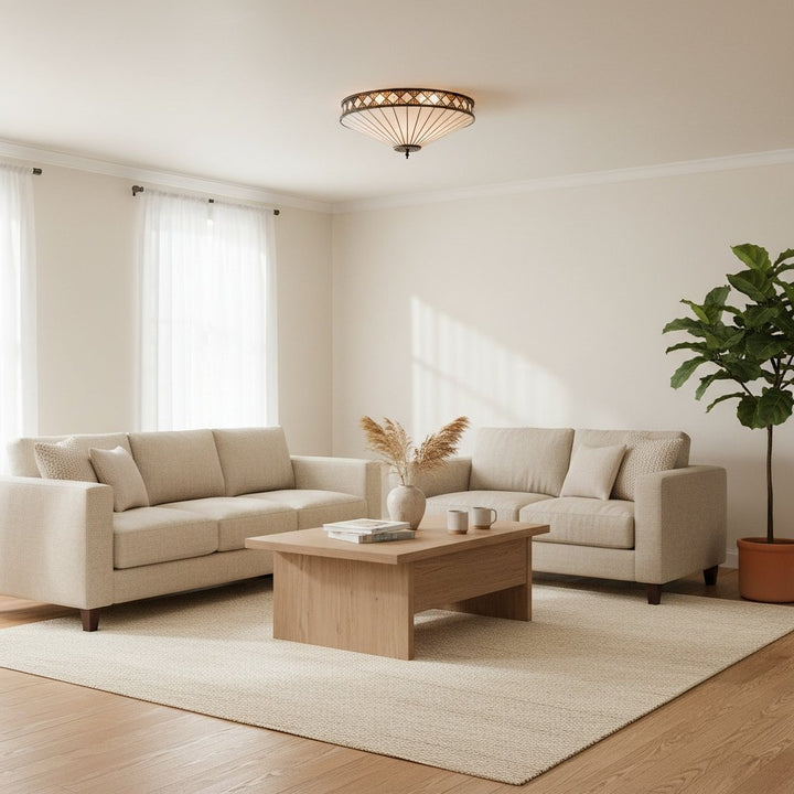 TiffStar Elegant Art Glass Flush Ceiling Light - Vintage-Inspired Ceiling Fixture for Home Interiors